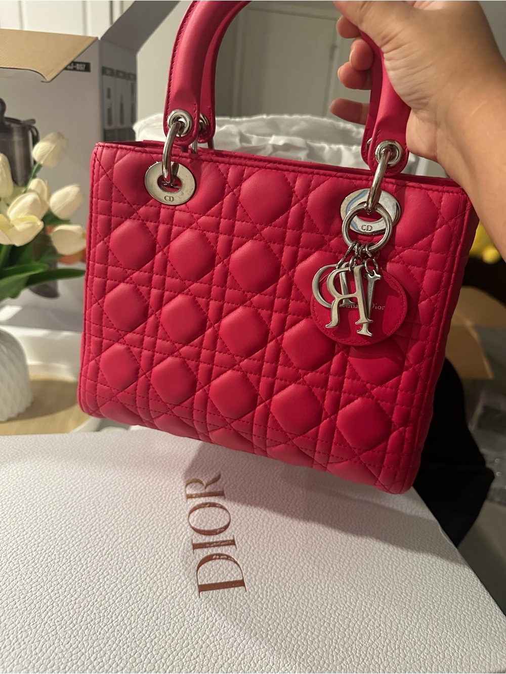 Dior Pink Quilted Cannage Leather Lady Dior Satchel